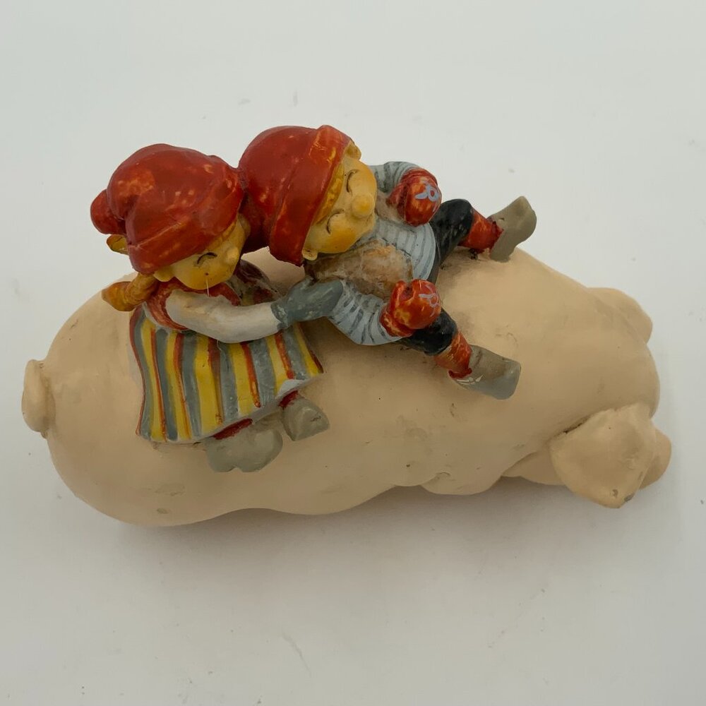 Candy Design Norway - Scandinavian Tomte Nisse Boy & Girl Riding Pig Figurine - Picture 2 of 6